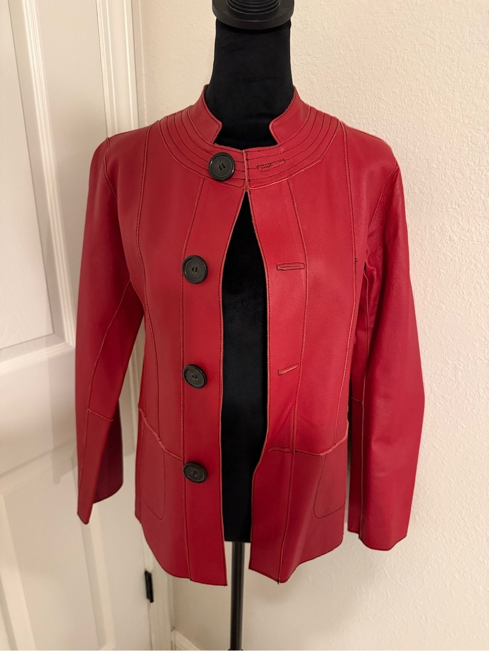 Peck & Peck Red Leather Button-Front Jacket